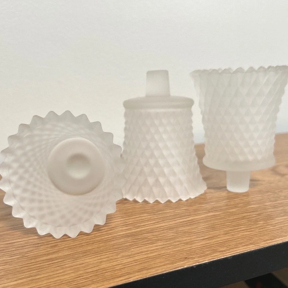 Home Interiors Frosted White Satin Glass Diamond Point Votive Peg Holder 5pc Vtg